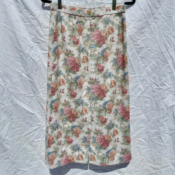 Vintage Floral Pattern Cotton Midi Length High Waisted Pencil Skirt - Picture 3 of 4
